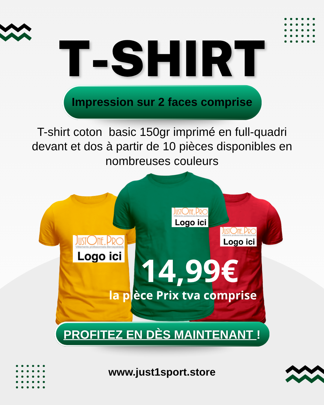 PACK 10 T-shirts unisexe avec Impression PROMO 149,90€