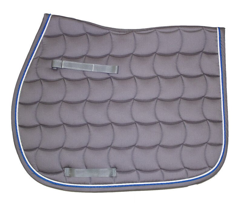 Tapis selle gris / galons blanc et bleu roi - Just1sport