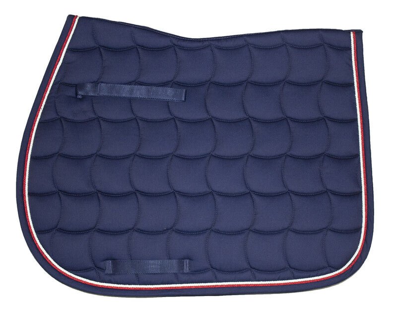 Tapis selle marine / galons blanc et rouge mixte - Just1sport