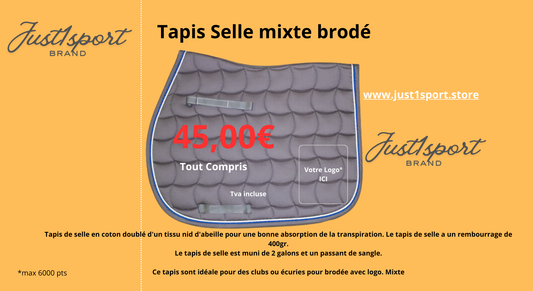 Tapis selle gris / galons gris et blanc, bord noir Mixte